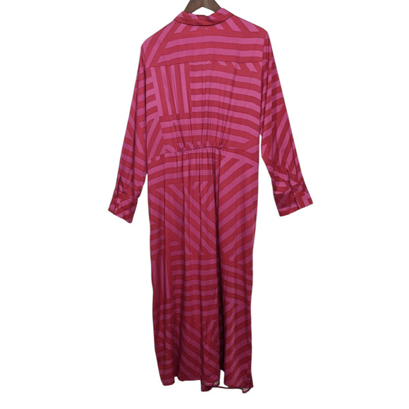 Ulla Popken Pink Mixed Strip Long Sleeve Midi Dress Work Office Funky Art 16 18 - Picture 2 of 15